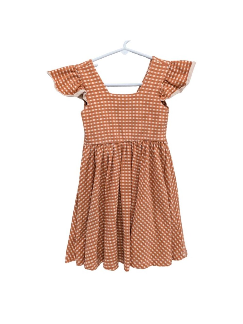Alice Ames Gingham Dress Girls Orange White Flutter Sleeve Cotton Stretch Sz 4T